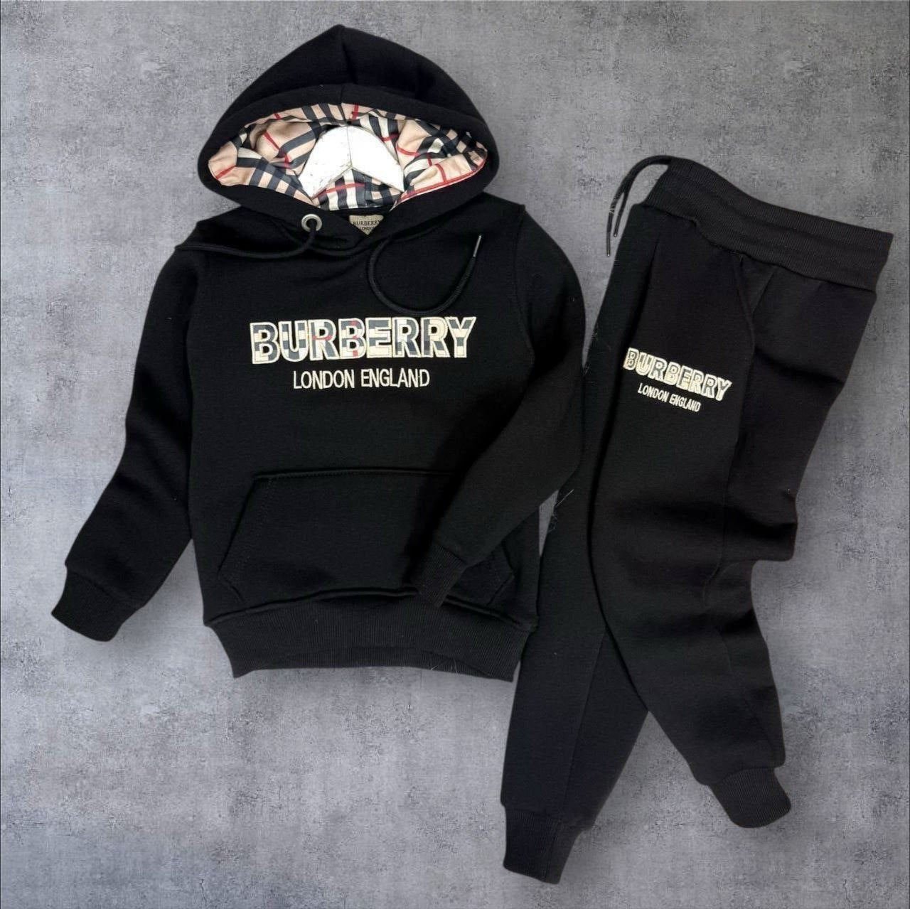 Black Check-Lined Hooded BRBY Tracksuit Set - Boys (2-16Y)
