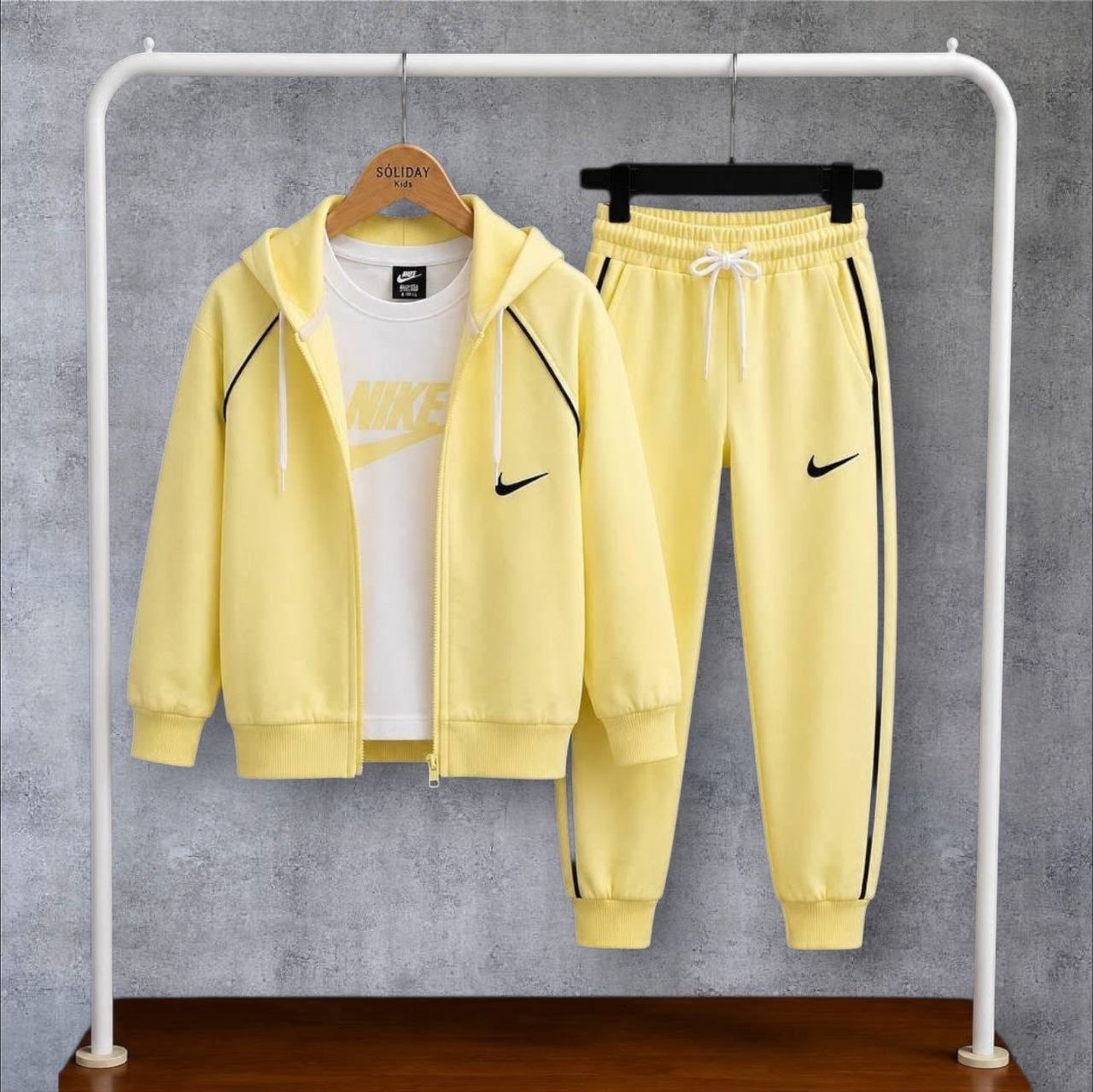 Kids Lemon Yellow 3-Piece Zip-Up Hoodie and Joggers Set - Girls (3 -10Y)